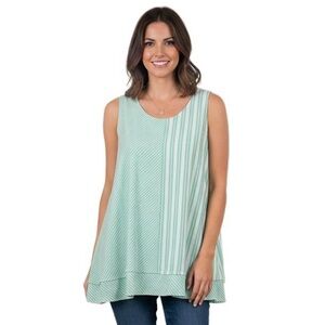 Crown & Ivy Mint Green Mixed Stripe Swing Top Blouse FLAW SPOT see photos size S